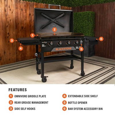 Black Stainless Steel 36" Cart Style Griddle with Hood