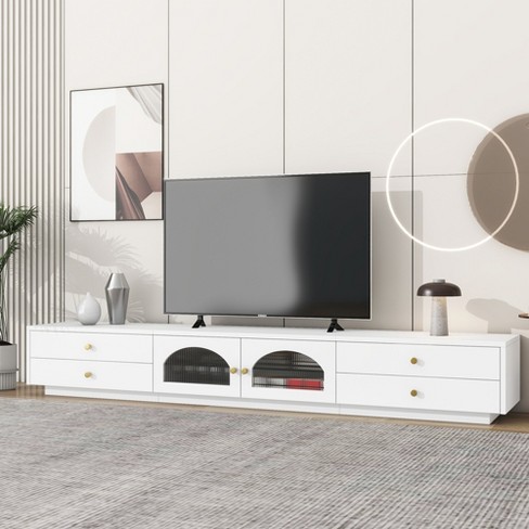 Luxurious Tv Stand With Fluted Glass Door, Elegant And Practical Media ...