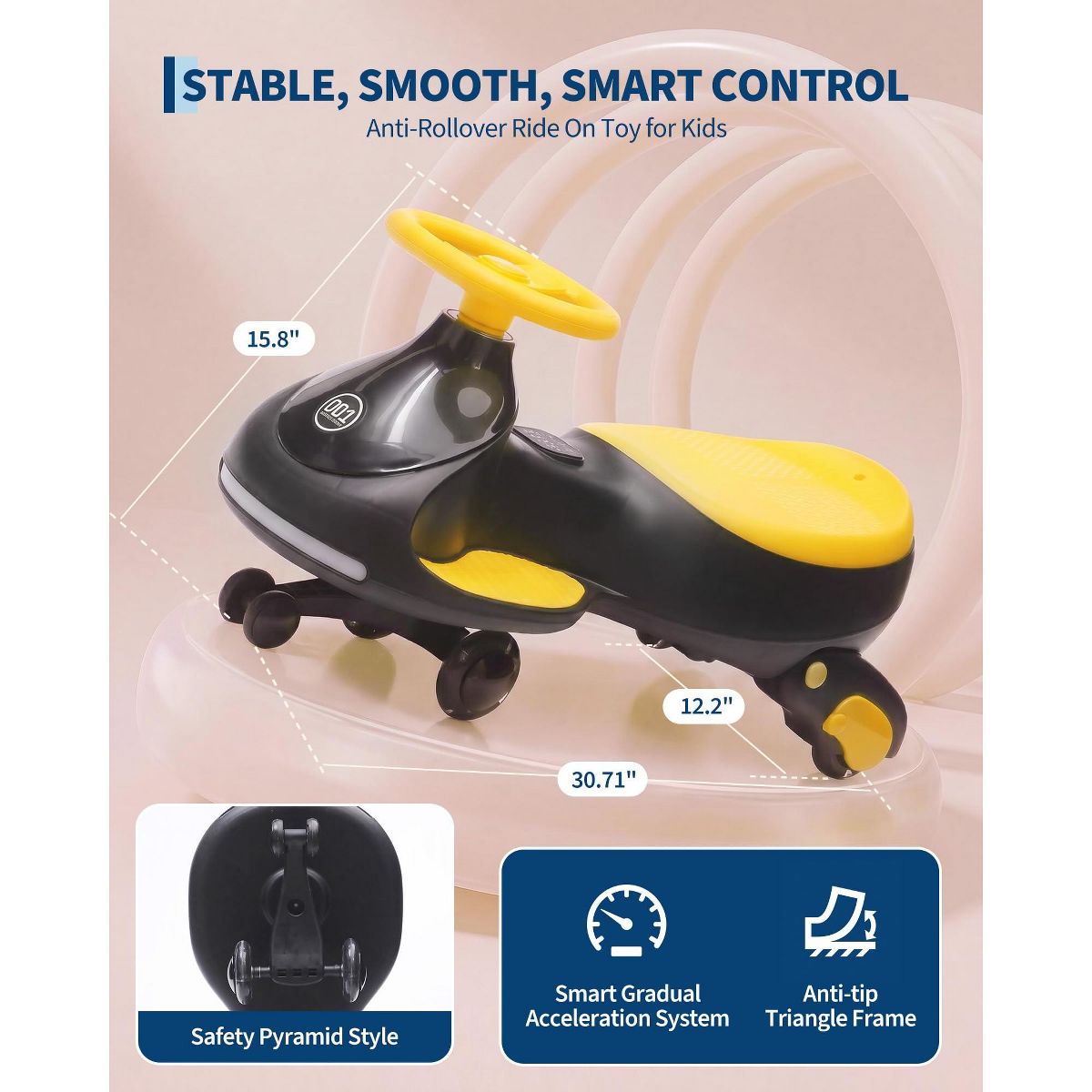 Garvee 12V Electric Wiggle Car for Kids, 2 in 1 Swing Car with Pedal, Anti-Rollover Max 3.5Mph,Max Load 66Lbs,Flashing Wheels, Music, for Toddlers - thumbnail 5