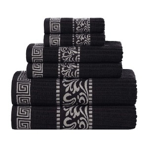 100% Cotton Medium Weight Floral Infinity Trim 6 Piece Bathroom Towel Set by Blue Nile Mills - 1 of 4