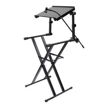 Odyssey Case 2 Tier DJ Equipment Foldable Adjustable Portable X Stand Combo Pack with Mic Boom and Top Laptop Computer Shelf, Black