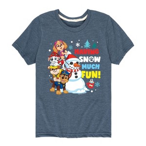 Boys' - Paw Patrol - Skye Marshall Chase Rubble Having Snow Much Fun Short Sleeve Graphic T-Shirt - 1 of 4