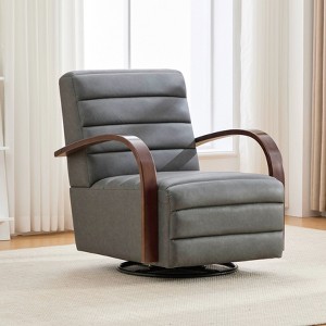 Hrinhom 30.7"W Upholstered PU 360° Swivel Accent Chair,Comfy Channel Tufted Lounge Reading Chair - 1 of 4