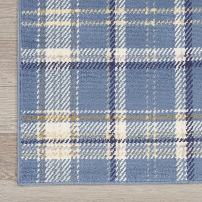 Blue Plaid 5' x 7' Hand-Knotted Synthetic Reversible Rug