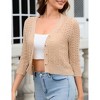 Women's Lightweight Crochet Cardigan 3/4 Sleeve Cropped V Neck Button Shrug Knit Sweater Tops - 4 of 4