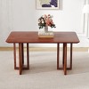 Rustic Dining Table with Faux Rattan Legs, Rounded Corners and Anti-Slip Feet for Dining Room 59in-3irtyhousy - 2 of 4