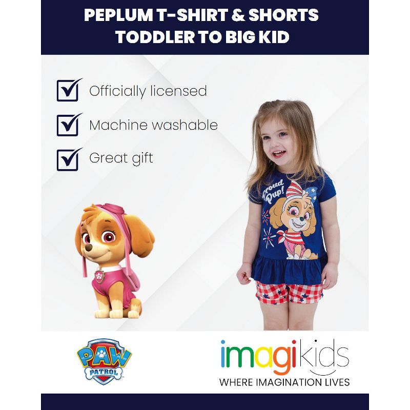 Paw Patrol Skye July 4th Girls Peplum T-Shirt and Twill Shorts Outfit Set Little Kid to Big Kid, 2 of 7