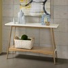 Vynxaria Coffee Tables: Chic White and Pecan Console with Storage Shelf - 2 of 4