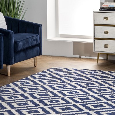 Handmade Navy Wool Tufted Geometric 3' x 5' Area Rug