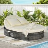 Coolbibila-Outdoor Round Daybed, Sun Lounger With Backrests And Foldable Cup Trays, Reclining Outdoor Lounger Wicker With Cushions And Pillows - 2 of 4