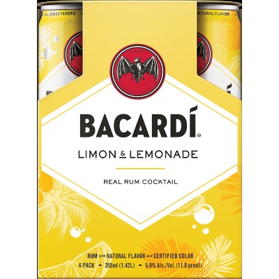 Bacardi Limon & Lemonade Rum Cocktail - 4pk/355ml Cans