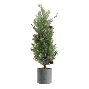 Gulches Series  Green Shatterproof Real Touch Pine Tree in Pot Christmas Ornament - 1 of 4