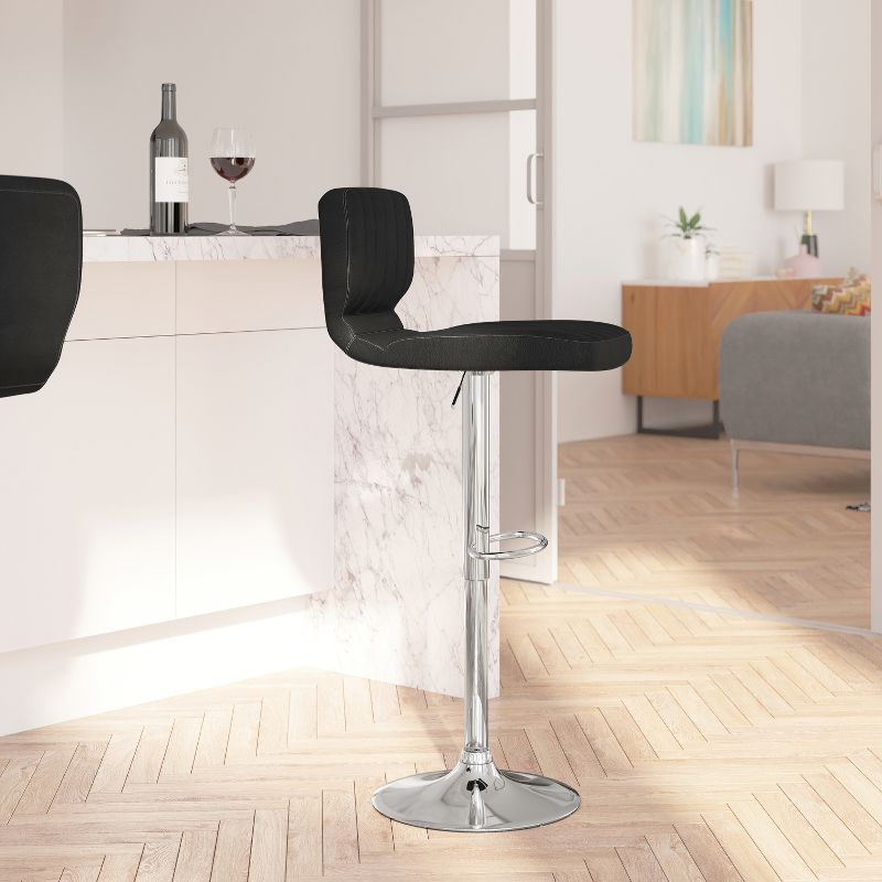 Merrick Lane Set of Two Swivel Bar Stools with Vertical Stitched Back and Adjustable Chrome Base with Footrest, 4 of 9