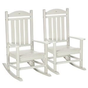 Outsunny 2 Pc Outdoor Rocking Chair, Traditional Slatted Porch Rocker with Armrests, Waterproof HDPE, White - 1 of 4