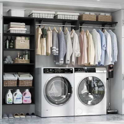 Aheaplus Over Washer and Dryer Storage Organizer, 8FT Wall Mounted Laundry Room Closet System with Hanging Rods