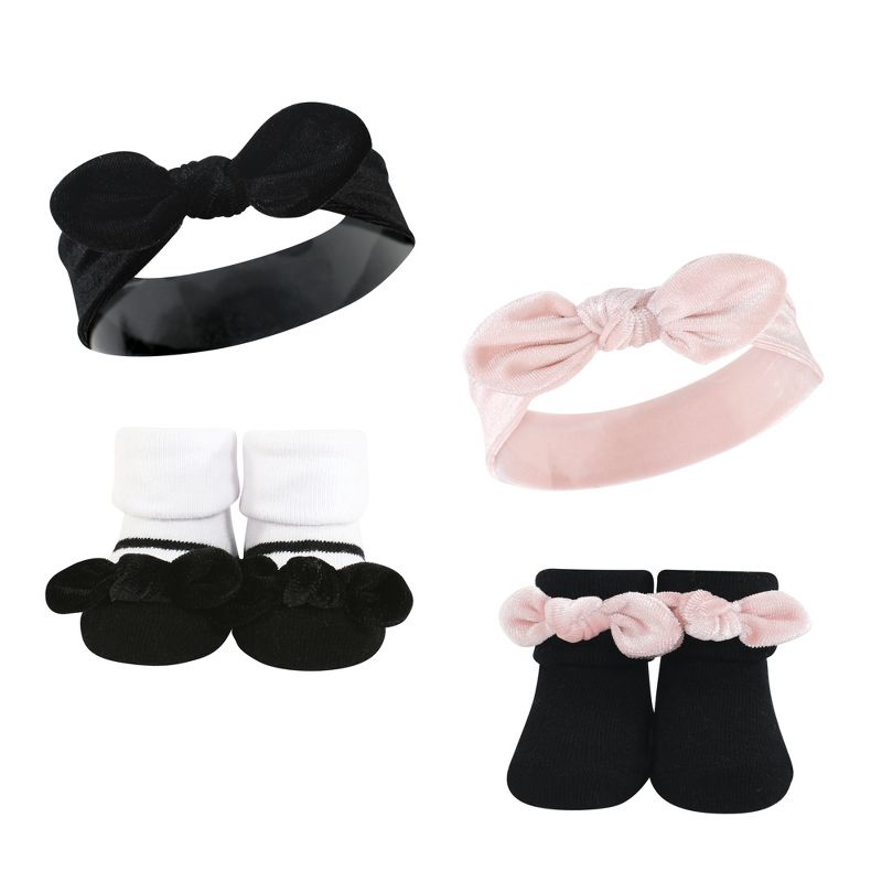 Hudson Baby Infant Girl 8Pc Headband and Socks Set, Lace Velvet Knot, 0-9 Months, 3 of 4