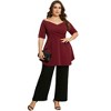 Agnes Orinda Women's Plus Size Regular Fit V Neck Wrap Short Sleeve Casual Peplum Blouses - 3 of 4