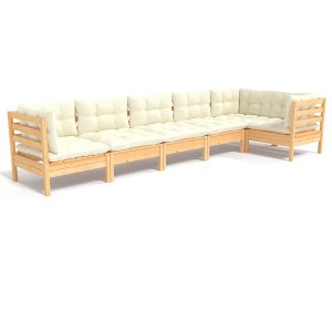 vidaXL Garden Lounge Set Cream Solid pine, 100% polyester fabric Full Set - 1 of 4