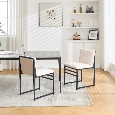 Modern Dining Chairs set of 2,Kitchen Side Chair with Upholstered Linen Cushions and Minimalist Craft Iron Racks Legs-Tanpinhause