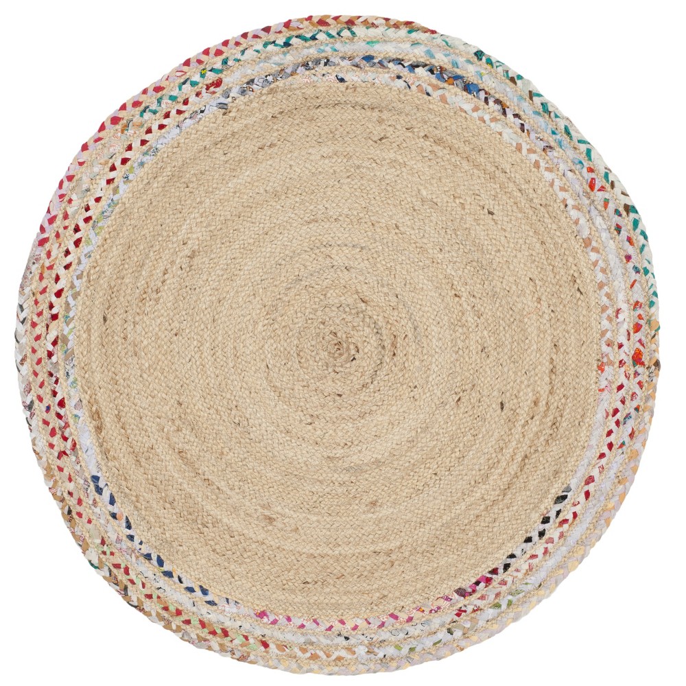  Round Carla Solid Woven Accent Rug Ivory/Light Beige Round