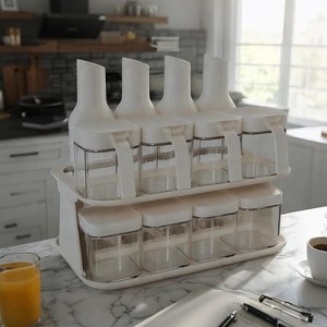 Kitchen Storage Set, 17oz Oil Dispensers, 8.8oz Spice Jars, 8.4oz Sealing Containers, Clear Glass with Plastic Lids - 1 of 4