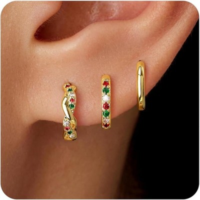 Inerney Gold Huggie Hoop Earrings Set for Women, Dainty Small Sterling Silver Earring Stacks Hypoallergenic Jewelry for Multiple Piercings