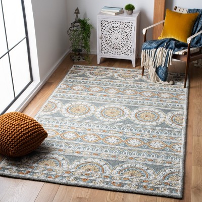Ivory Floral Tufted Wool Rectangular Area Rug, 6' x 9'