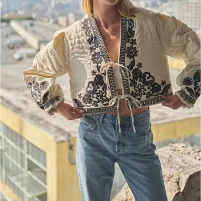 Women's Embroidered Puff Sleeve Jacket - Aaron & Amber