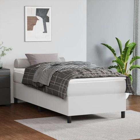 Vidaxl Classic White Twin Faux Leather Box Spring Bed Frame - Suitable ...