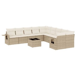 vidaXL 11 Piece Patio Sofa Set with Cushions Beige and Cream Poly Rattan - Without Table - 1 of 4