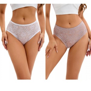 INSPIRE CHIC 2 Pcs Women's Breathable Briefs Regular & Plus Size Hipster Panties Mid-Waisted Underware - 1 of 4