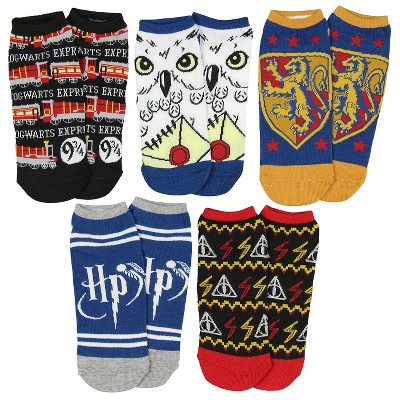 Harry Potter Socks All Over Designs No-Show Ankle Socks 5 Pack