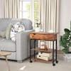 Tangkula 2PCS Lift Top End Table w/ Charging Station Storage Shelves Wheels Mobile Bedside - 2 of 4