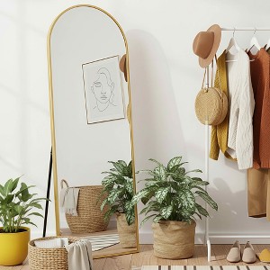 MAYEERTY Aluminum Full-Length Mirror 64x21in, Gold, Arch Shape, Tempered Glass, With Stand - 1 of 4