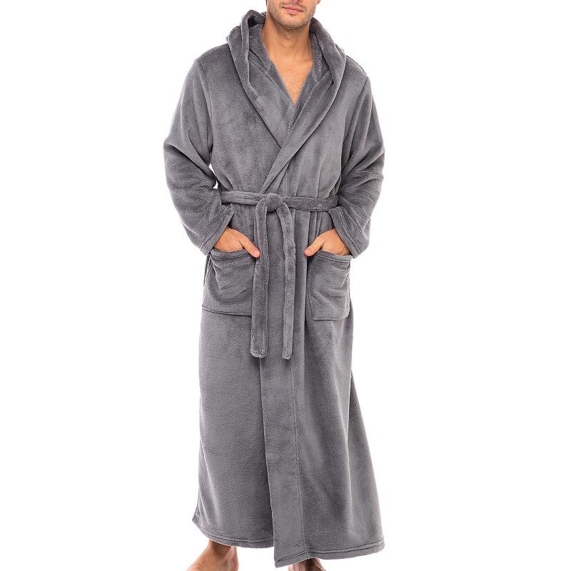 Men's Classic Winter Robe, Full Length Hooded Bathrobe, Cozy Plush Fleece, 1 of 8