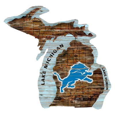 NFL Detroit Lions 12" State Map Wood Sign