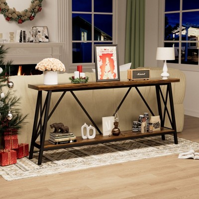 CAVINAS 70.9" Extra Long Console Table with 2-Tier Storage,Industrial Entry Table with Metal Legs,Sofa Table for Living Room,Hallway,Entryway
