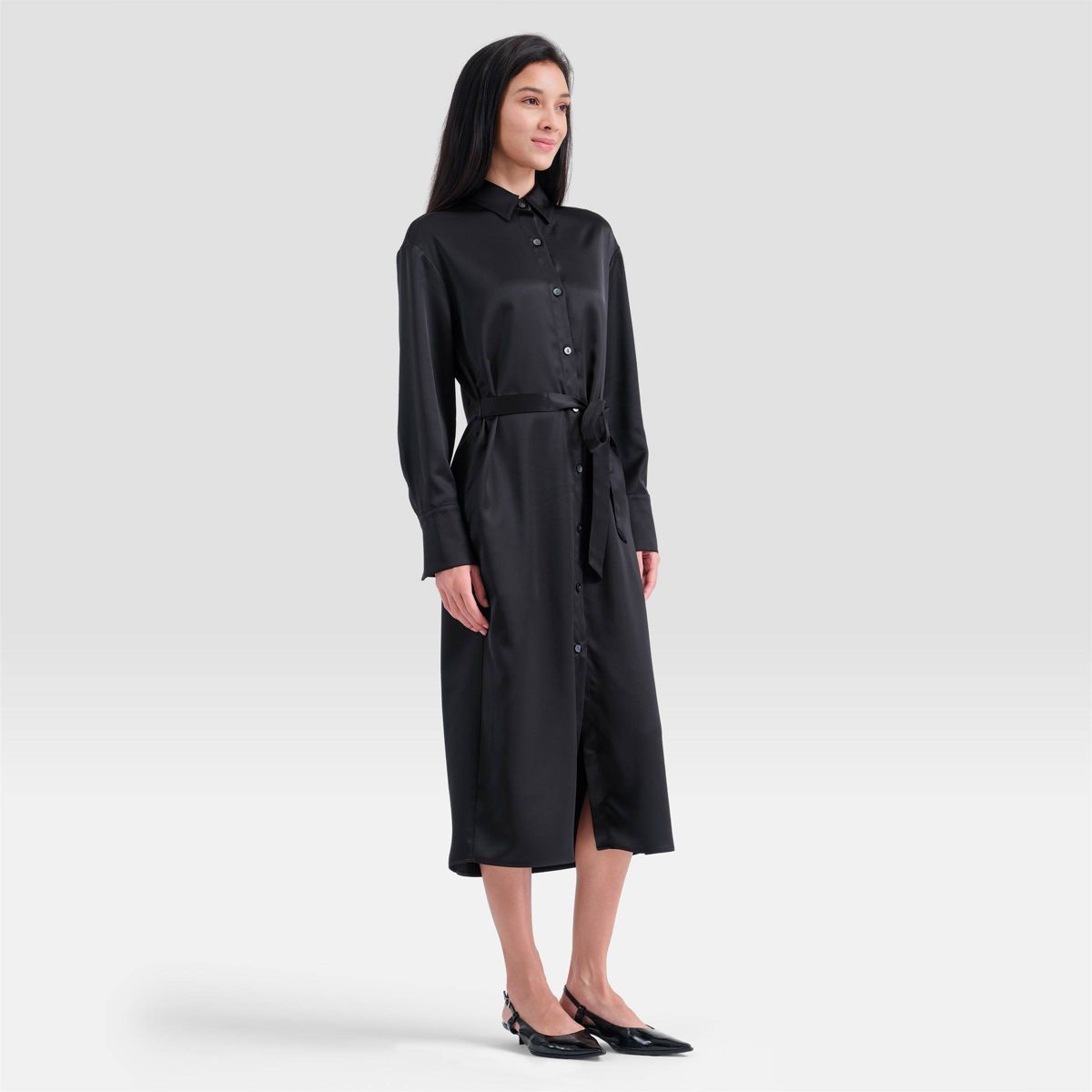Women's Long Sleeve Tie-Waist Midi Shirtdress - A New Day™ - thumbnail 4