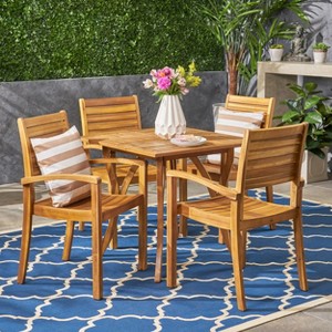 Christopher Knight Home Miro Outdoor Slatted Acacia Wood 5 Piece Dining Set - 1 of 4