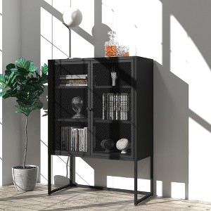Modern Steel Storage Cabinet With Visible Doors, Accent Buffet Cabinet Sideboard With 2 Adjustable Shelves - 1 of 4