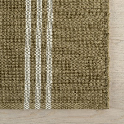 Handmade Olive Green Striped Wool Runner Rug 2'8" x 8'