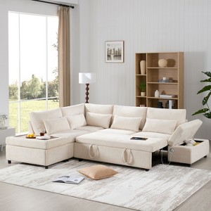 Polibi Oversized Modular Chenille Sectional Sofa with Pull-Out Bed - 1 of 4
