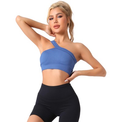 Allegra K Women's Off-Shoulder Ribbed Workout Fitness Comfort Sports Bras