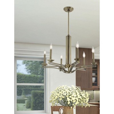 Antique Brass 6-Light Candelabra Chandelier with Adjustable Rods