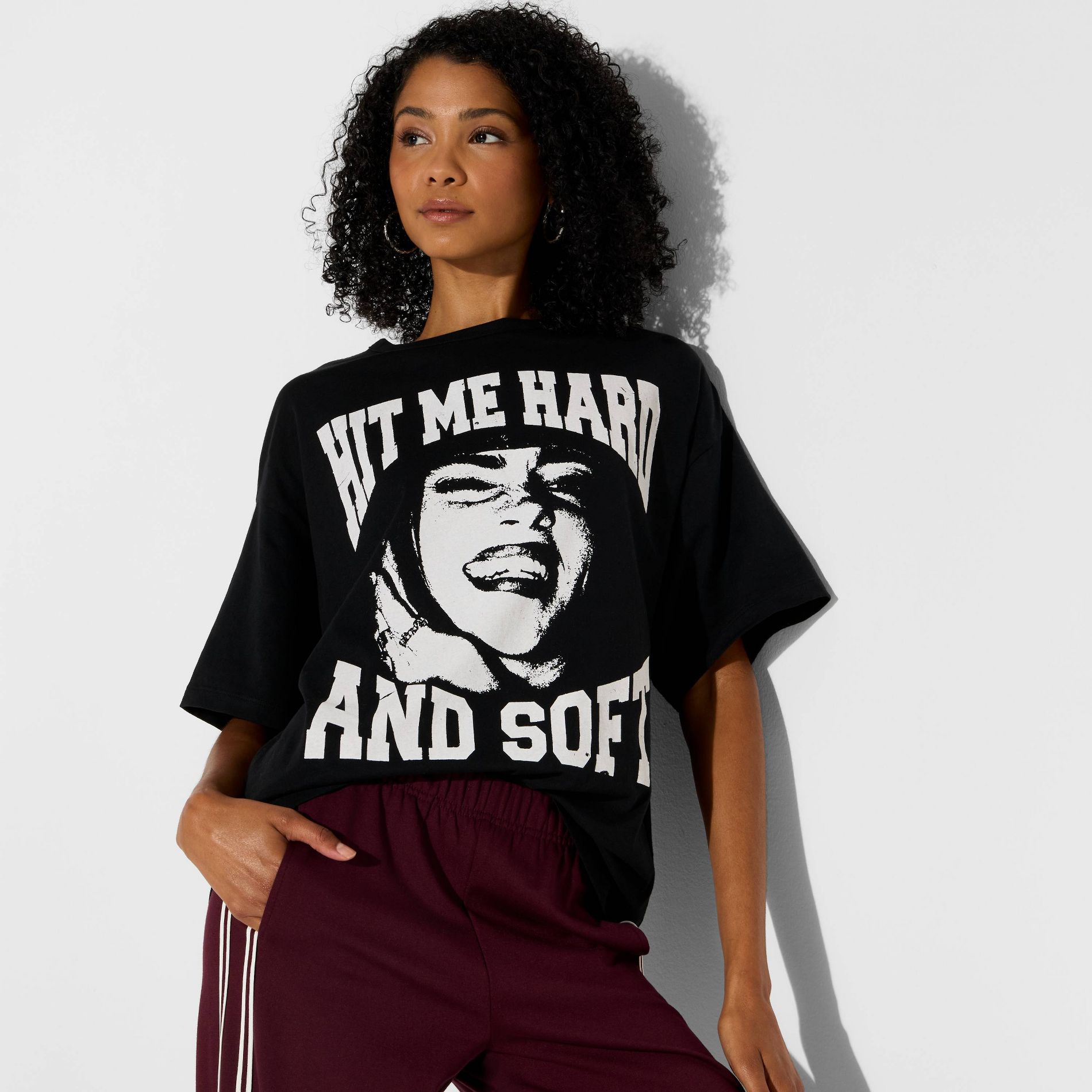 Women's Billie Eilish Hit Me Hard and Soft Oversized Short Sleeve Graphic T-Shirt - Black