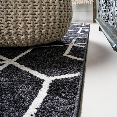 Mid-Century Geometric Black and White Synthetic Area Rug