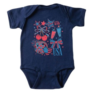 The Juniper Shop Patriotic Disco Collage Baby Short Sleeve Bodysuit - 1 of 4