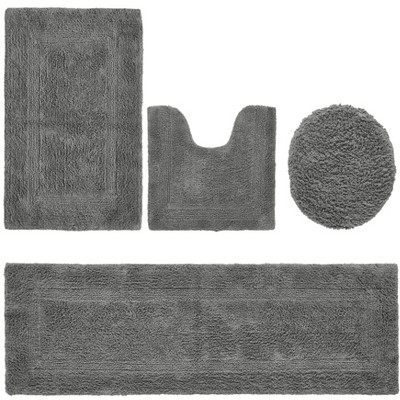 Lux Premium 100% Cotton Tufted Solid Reversible 4 Piece Bath Rug Set – Ultra-Soft, Water-Absorbent, Durable, Machine Washable Bathroom Rug
