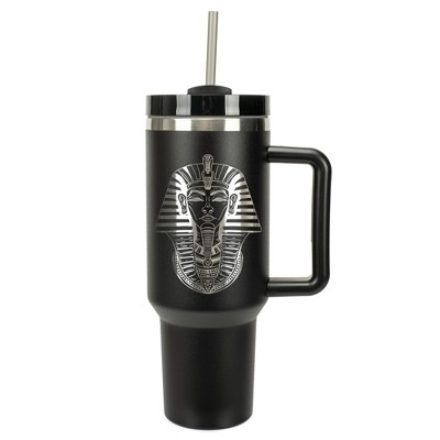 Elanze Designs 40 Ounce Travel Tumbler With Straw and Lid Stainless Steel Double Wall Insulated Pharaoh Ancient Regal Icon Black