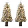 4.5ft Pre-Lit Snow Flocked Artificial Christmas Tree with 200 Lights & 12 Red Berries,Artificial Xmas Tree wit Transparent Base for Home/Office,2PCS - 2 of 4